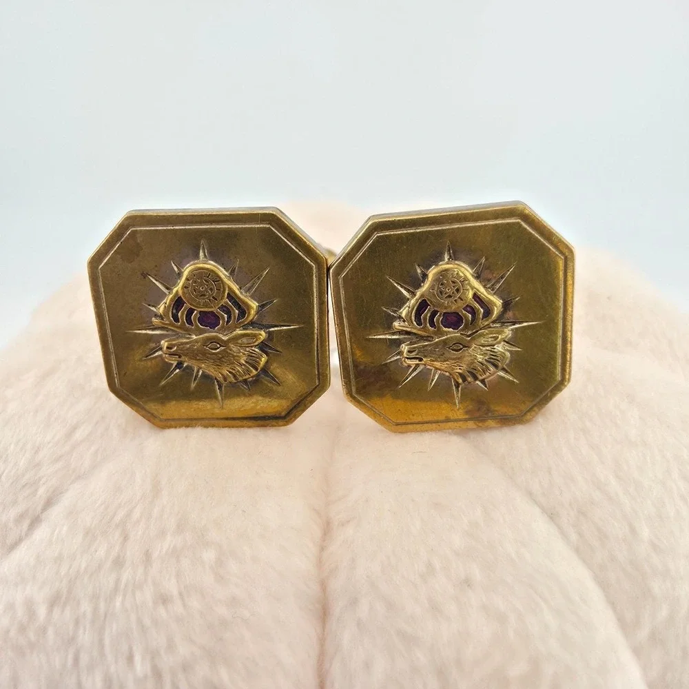 100+ Yr Old B.P.O.E. Cufflinks Benevolent Order of Elks Purple Enamel Brass